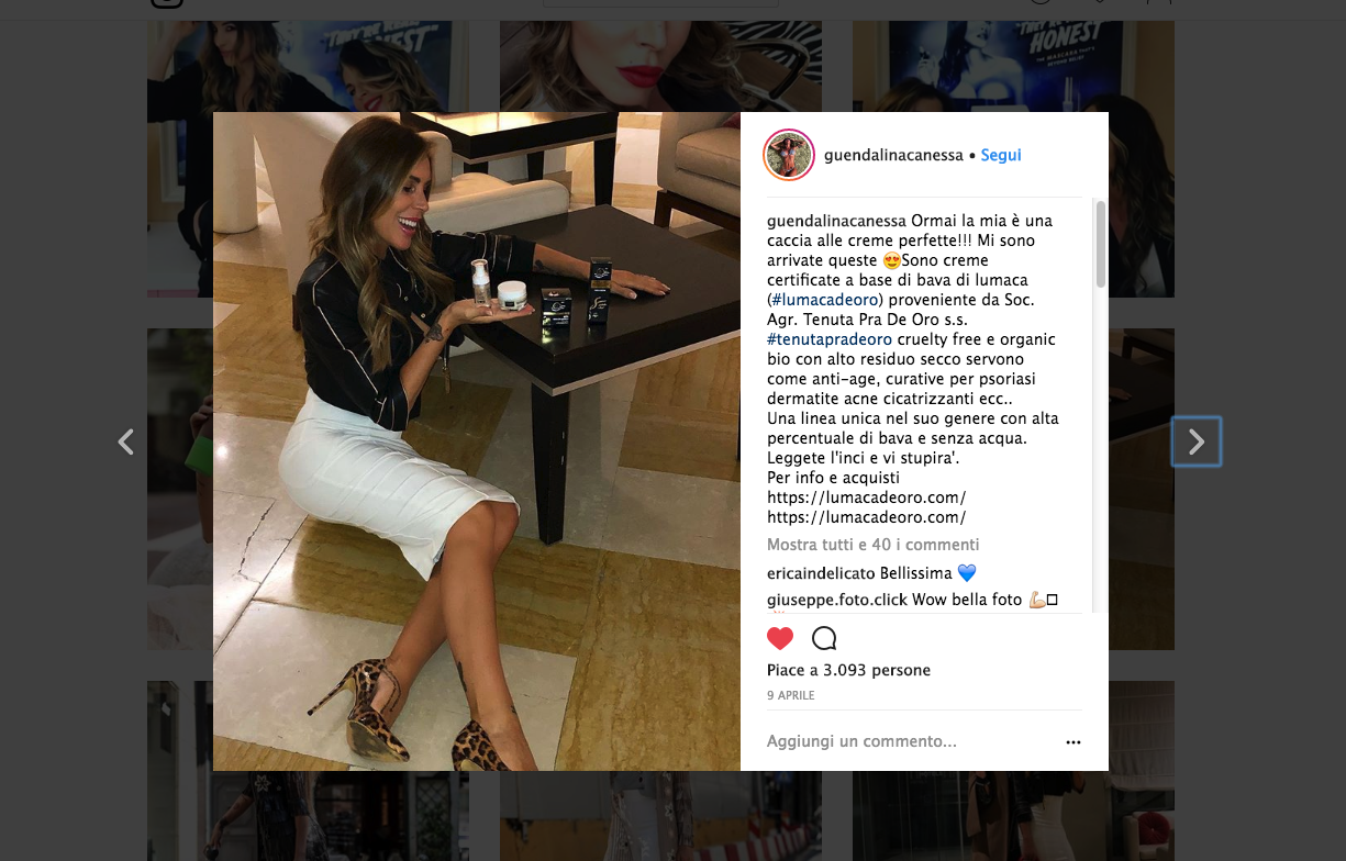 Guendalina Canessa testimonial di Lumaca de Oro